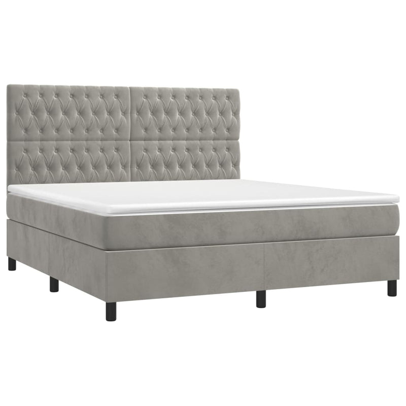 Pat box spring cu saltea, gri deschis, 180x200 cm, catifea