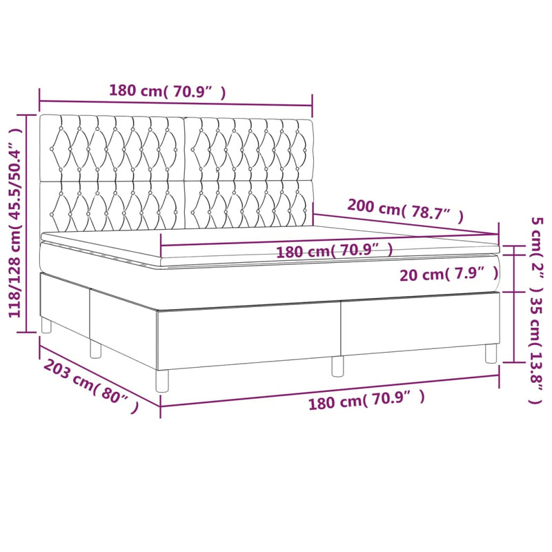 Pat box spring cu saltea, gri deschis, 180x200 cm, catifea
