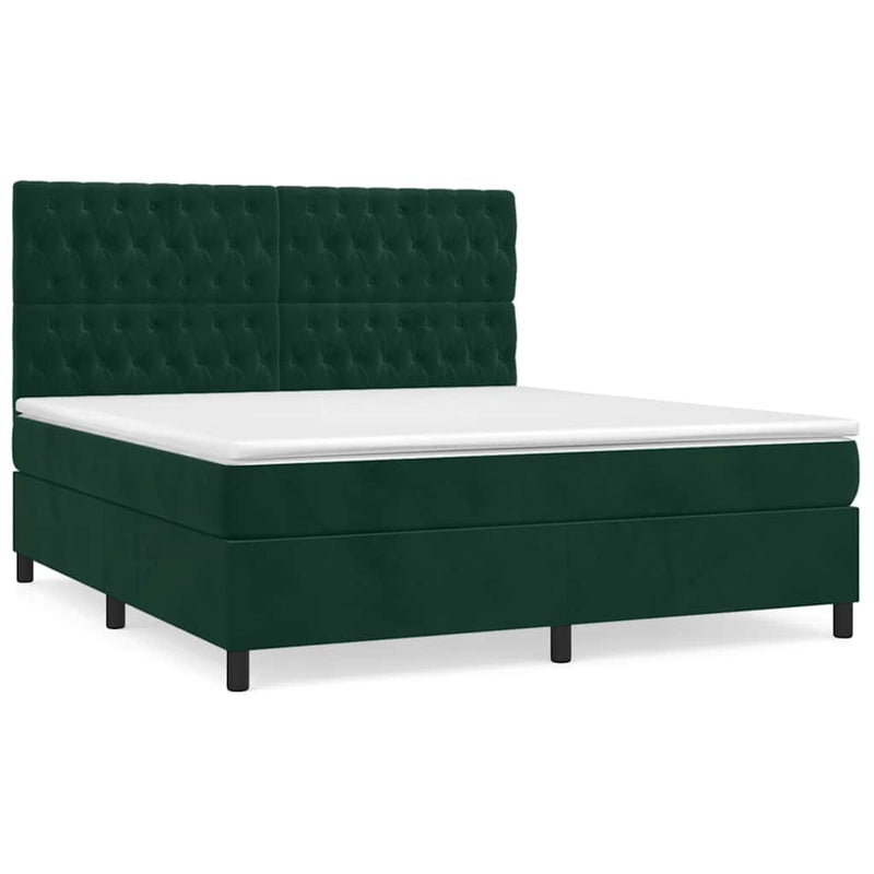 Pat box spring cu saltea, verde închis, 180x200 cm, catifea