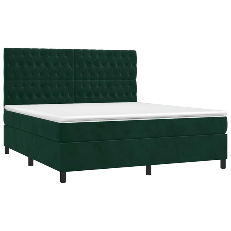 Pat box spring cu saltea, verde închis, 180x200 cm, catifea