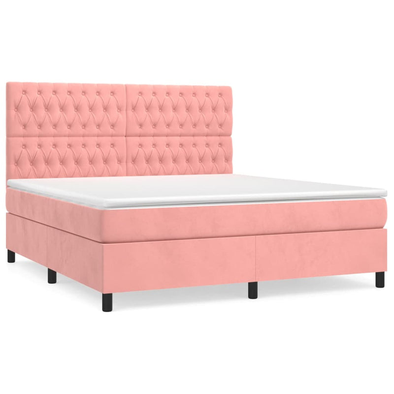 Pat box spring cu saltea, roz, 180x200 cm, catifea