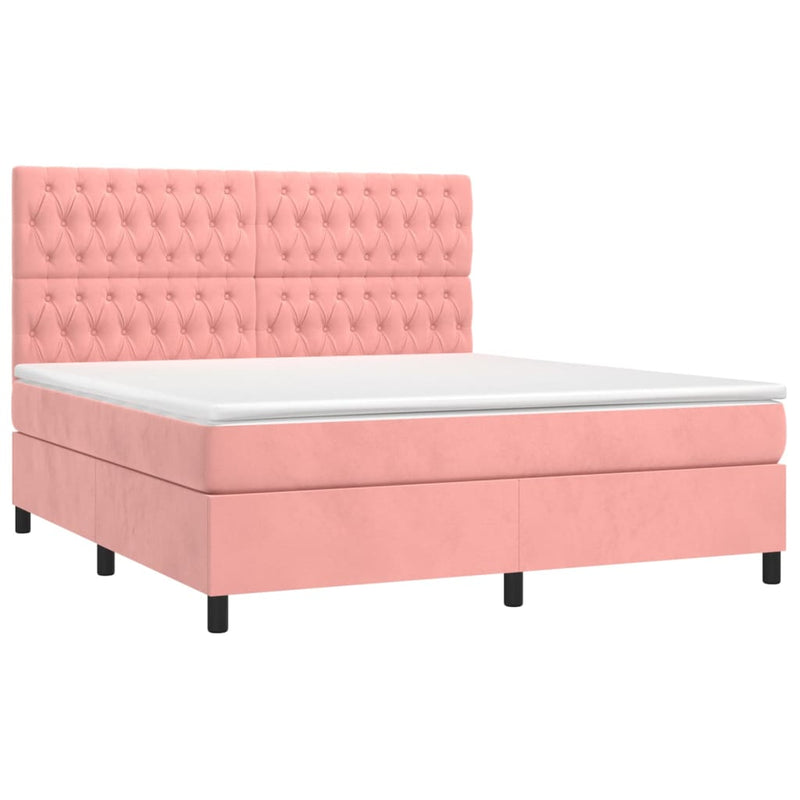 Pat box spring cu saltea, roz, 180x200 cm, catifea