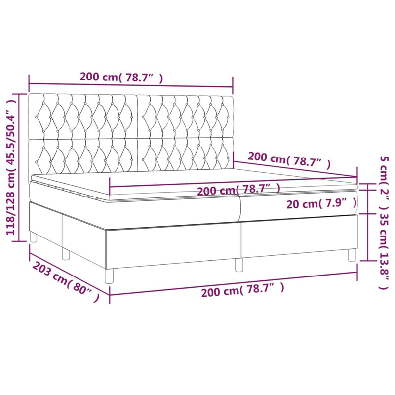 Pat box spring cu saltea, gri deschis, 200x200 cm, catifea