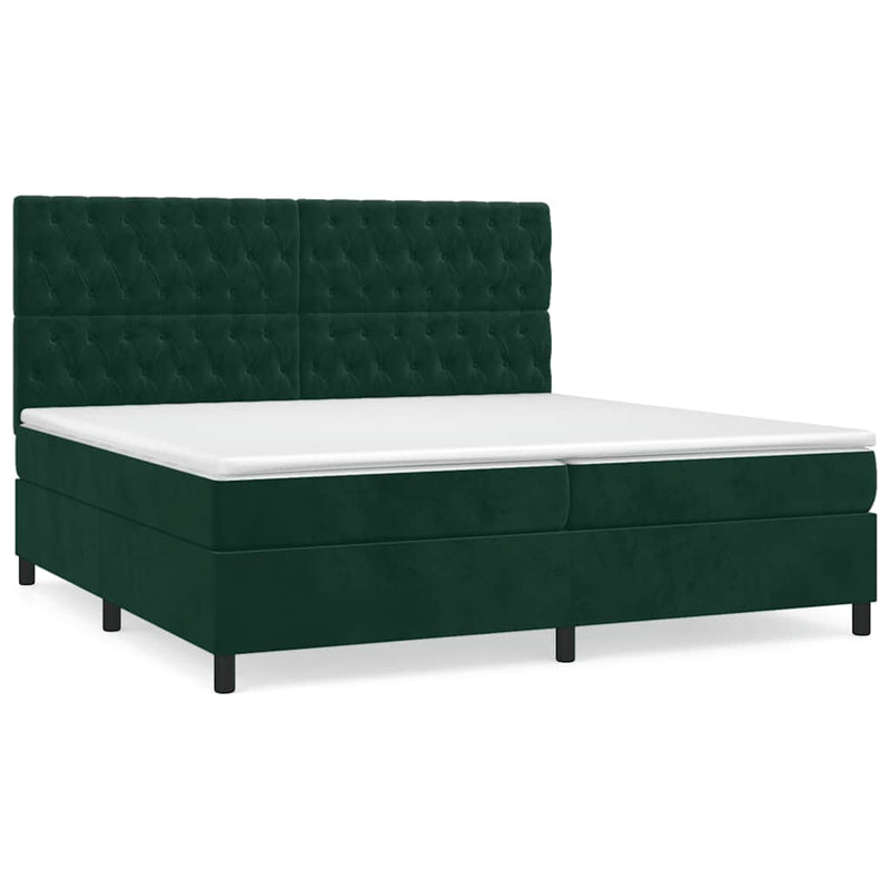 Pat box spring cu saltea, verde închis, 200x200 cm, catifea