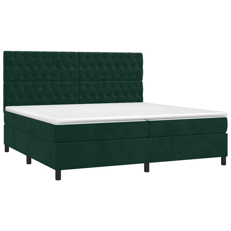 Pat box spring cu saltea, verde închis, 200x200 cm, catifea