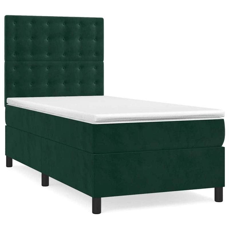 Pat box spring cu saltea, verde închis, 80x200 cm, catifea