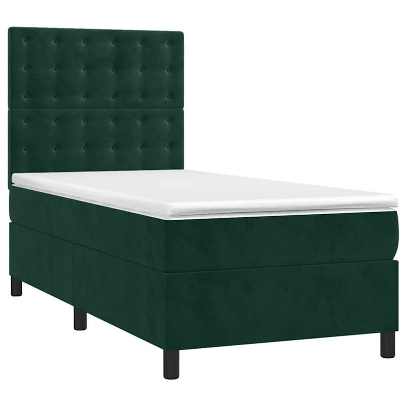 Pat box spring cu saltea, verde închis, 90x200 cm, catifea