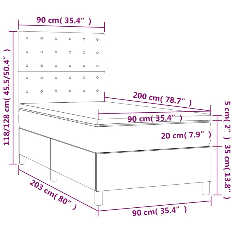 Pat box spring cu saltea, verde închis, 90x200 cm, catifea