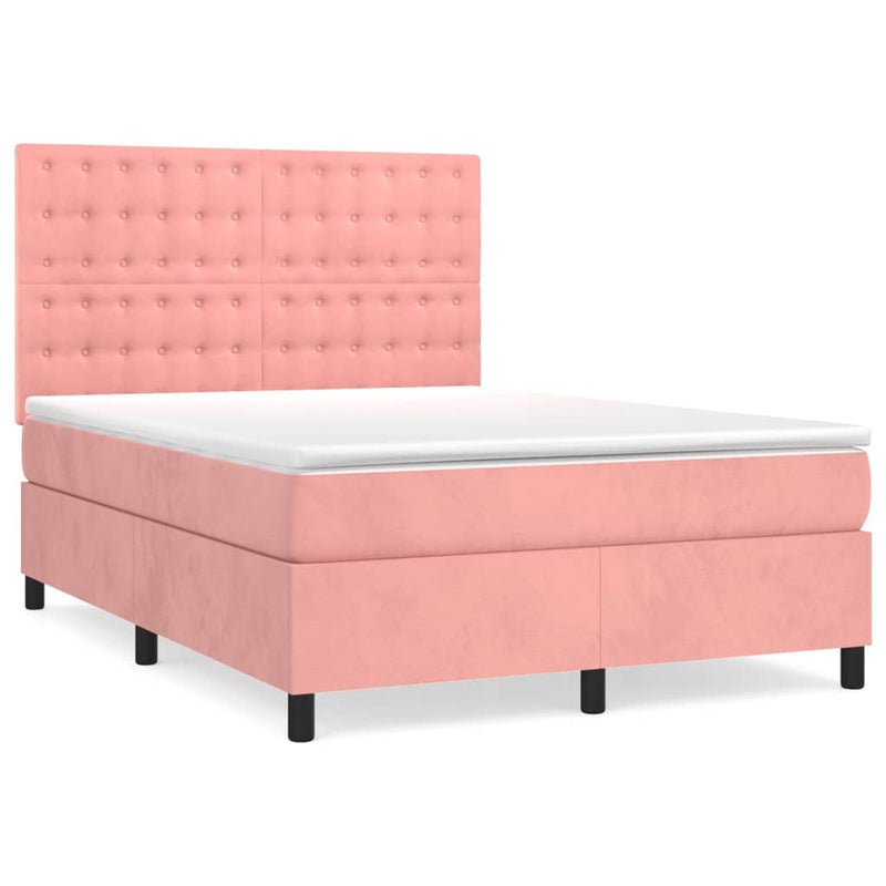 Pat box spring cu saltea, roz, 140x200 cm, catifea