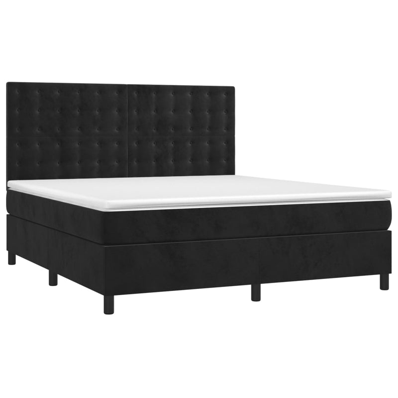 Pat box spring cu saltea, negru, 180x200 cm, catifea