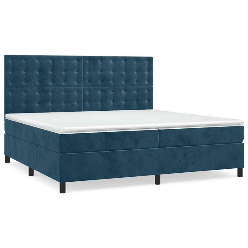 Pat box spring cu saltea, albastru închis, 200x200 cm, catifea