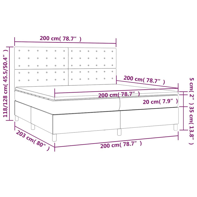 Pat box spring cu saltea, albastru închis, 200x200 cm, catifea