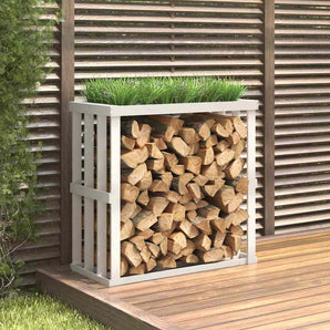 Suport bușteni de exterior, alb, 108x52x106 cm, lemn masiv pin