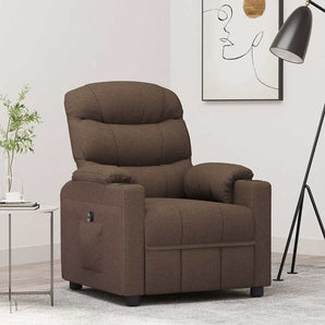 Fotoliu rabatabil electric, maro, material textil