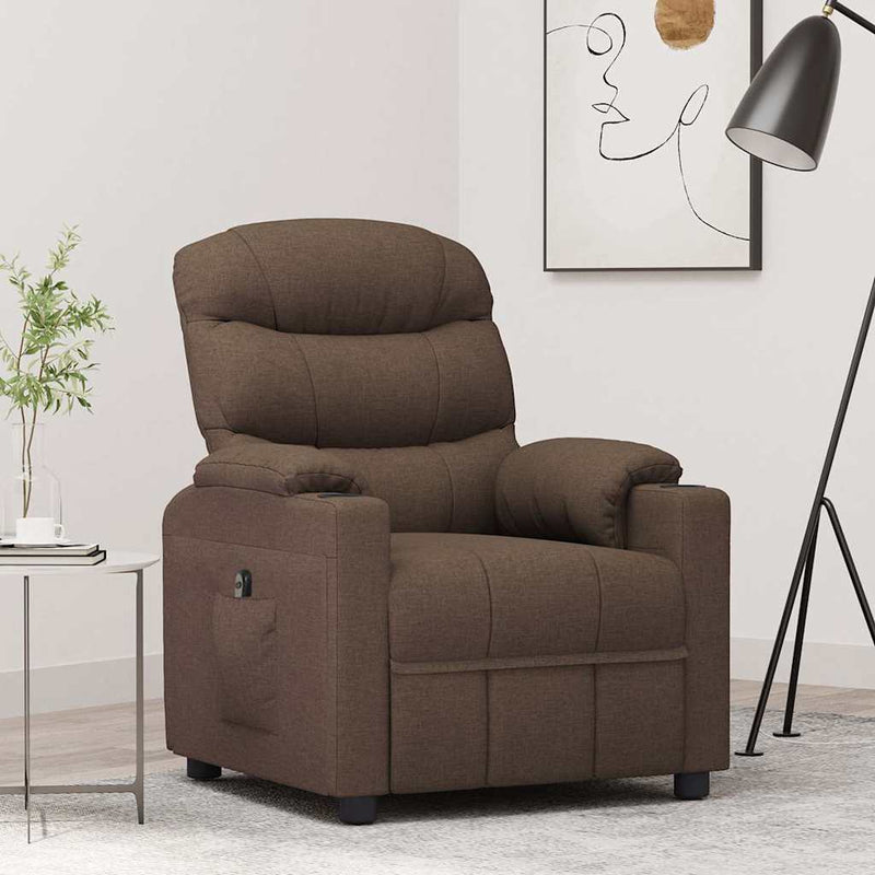 Fotoliu rabatabil electric, maro, material textil