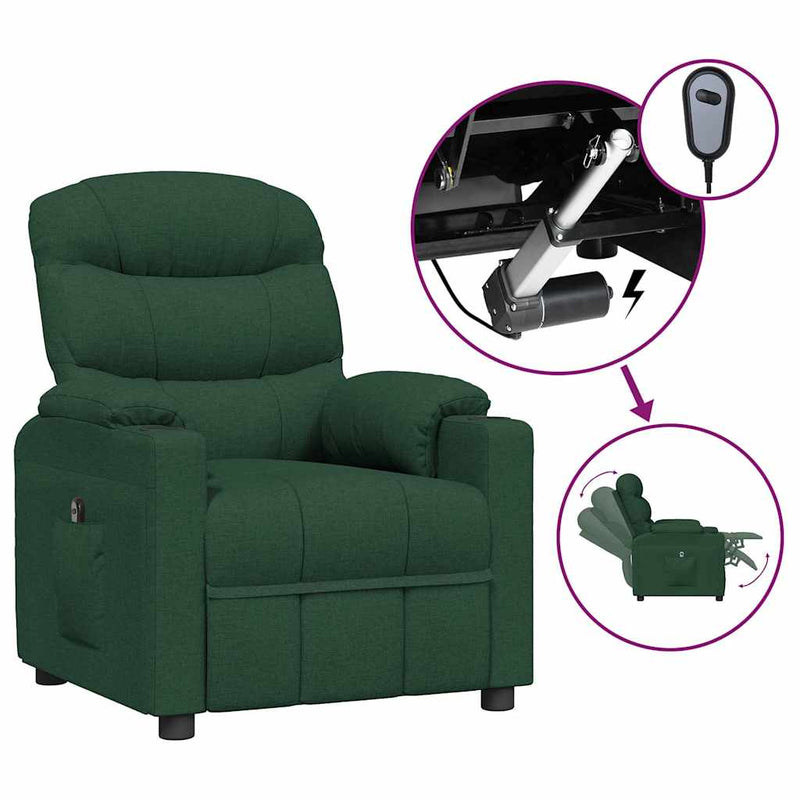 Fotoliu rabatabil electric, verde închis, material textil