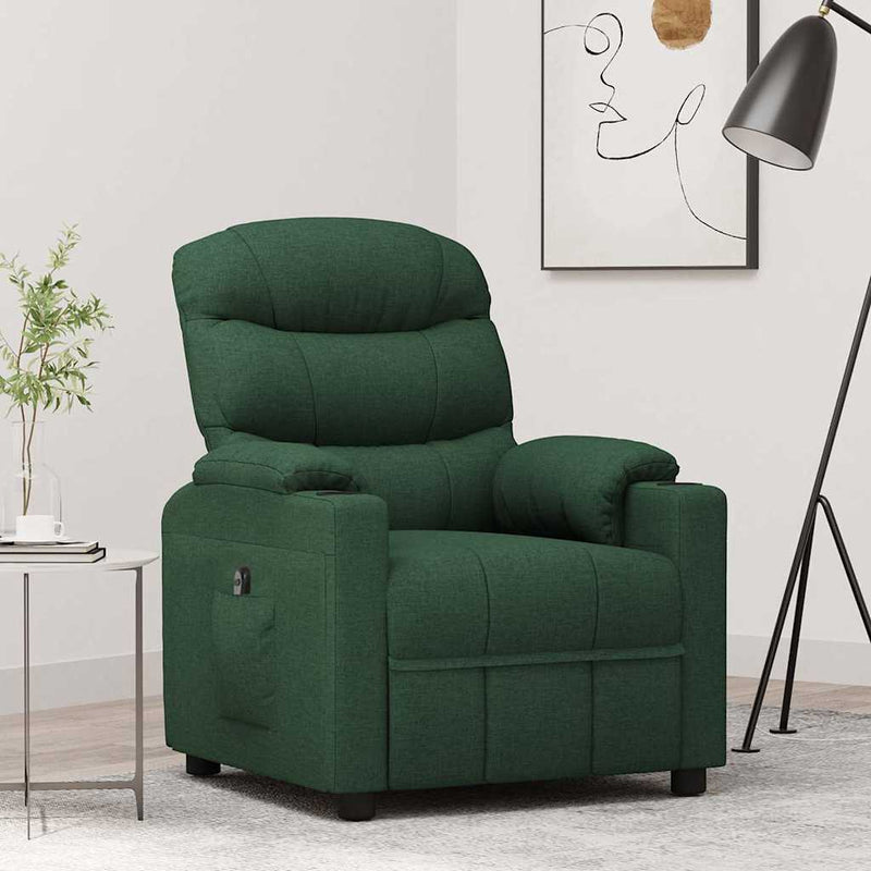 Fotoliu rabatabil electric, verde închis, material textil