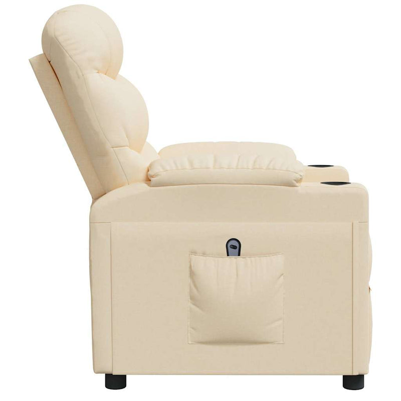 Fotoliu rabatabil electric, crem, material textil