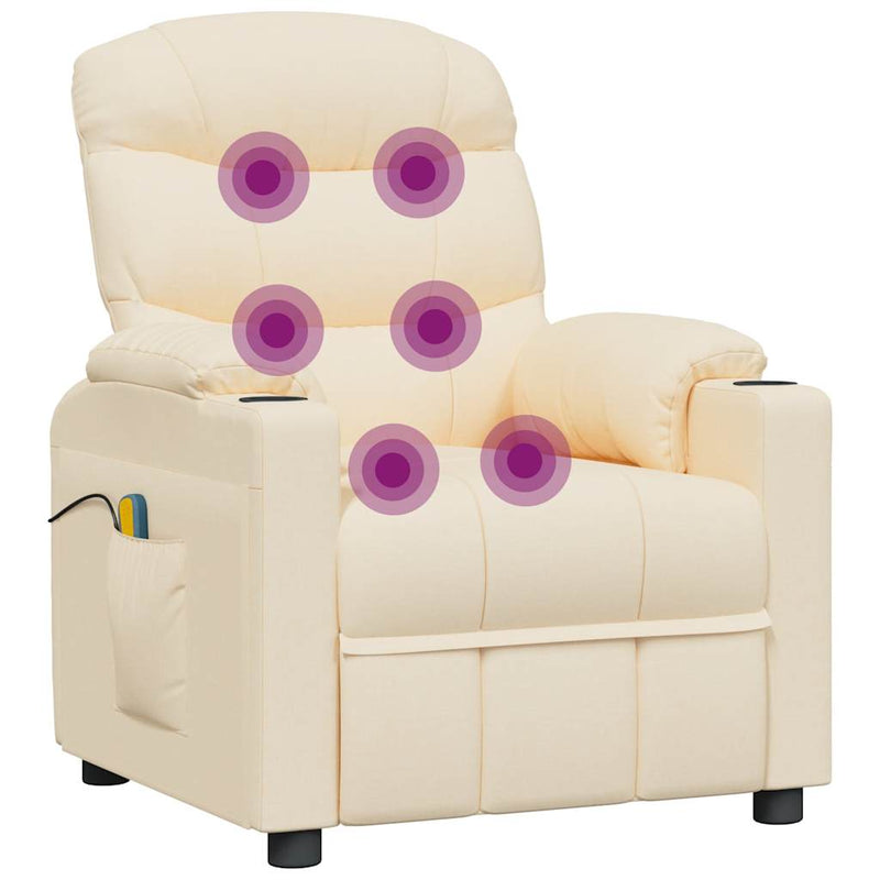 Fotoliu de masaj electric rabatabil, crem, textil