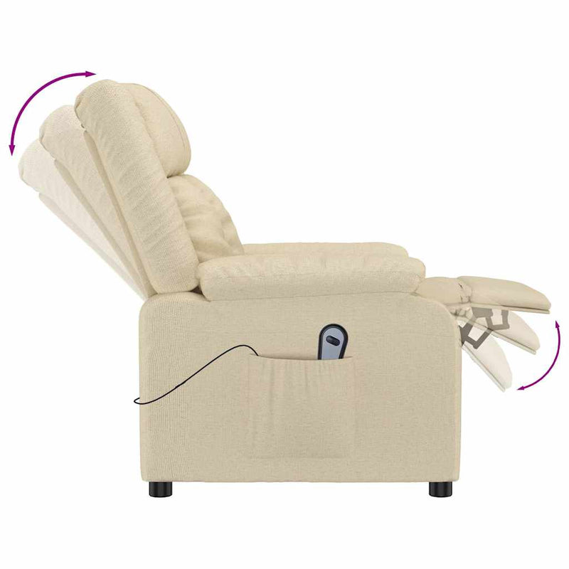 Fotoliu rabatabil electric, crem, material textil