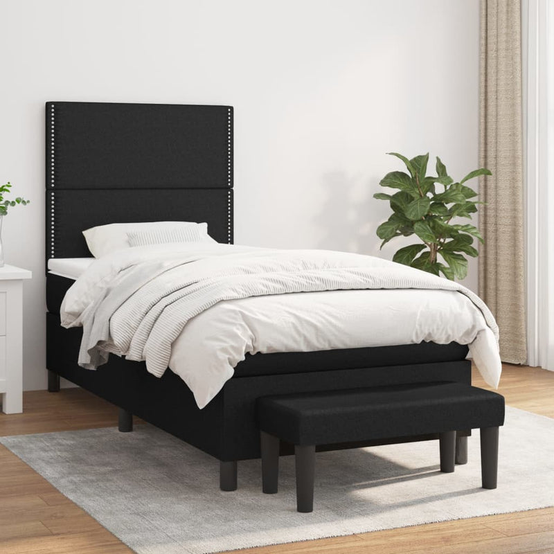 Pat box spring cu saltea, negru, 80x200 cm, textil