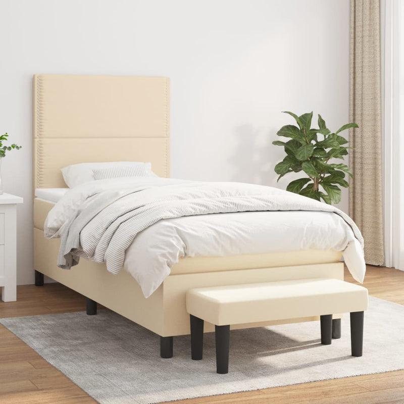 Pat box spring cu saltea, crem, 90x190 cm, textil
