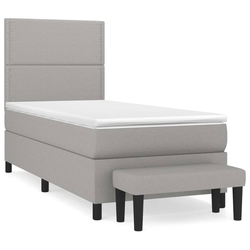 Pat box spring cu saltea, gri deschis, 90x200 cm, textil