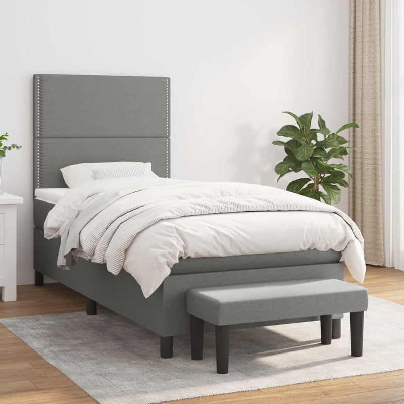 Pat box spring cu saltea, gri închis, 90x200 cm, textil