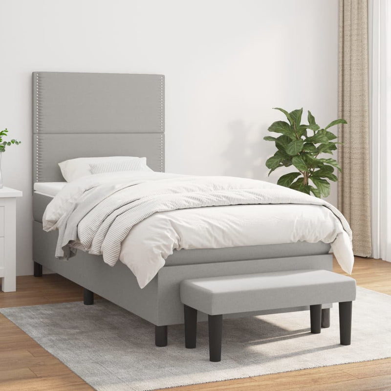 Pat box spring cu saltea, gri deschis, 100x200 cm, textil