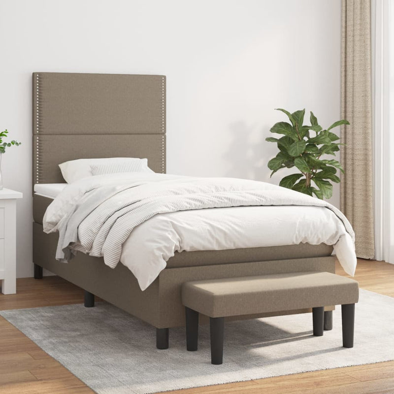Pat box spring cu saltea, gri taupe, 100x200 cm, textil