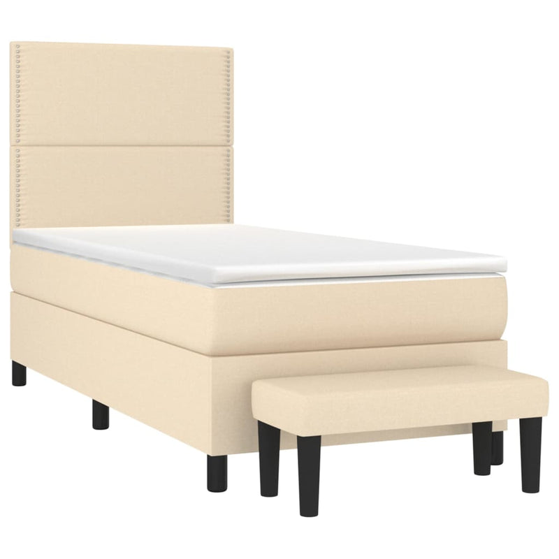 Pat box spring cu saltea, crem, 100x200 cm, textil