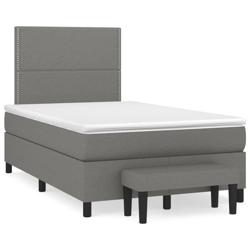 Pat box spring cu saltea, gri închis, 120x200 cm, textil