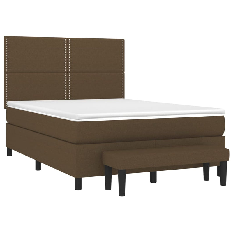 Pat box spring cu saltea, maro închis, 140x200 cm, textil