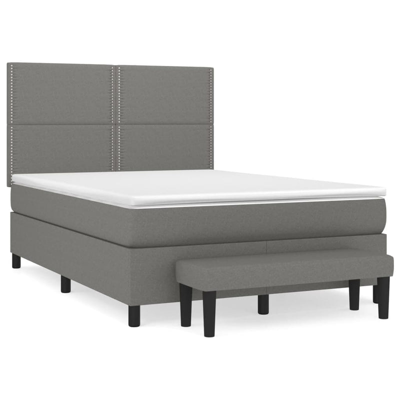Pat box spring cu saltea, gri închis, 140x200 cm, textil