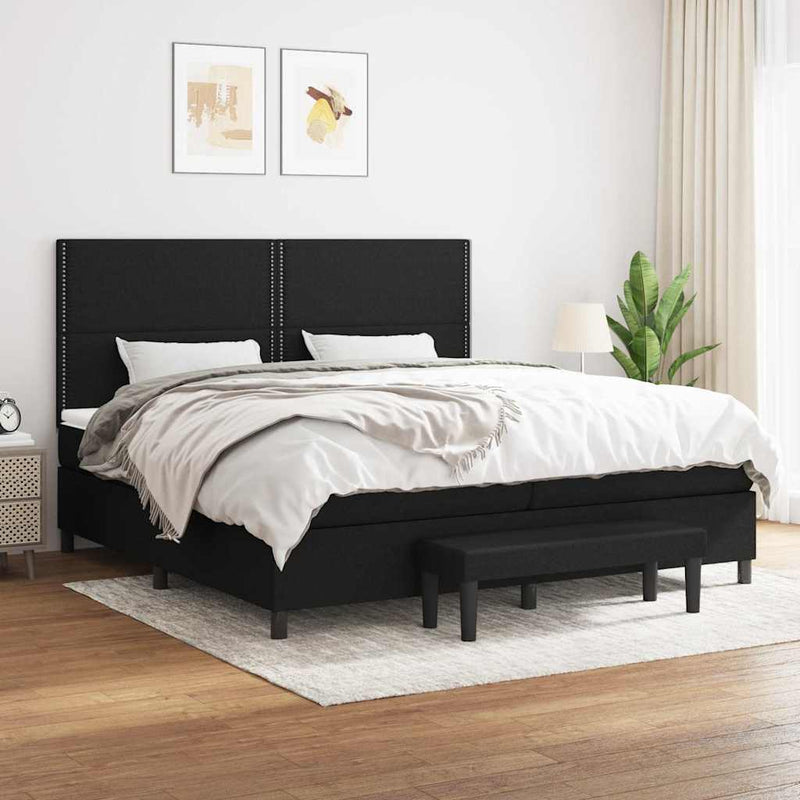 Pat box spring cu saltea, negru, 200x200 cm, textil