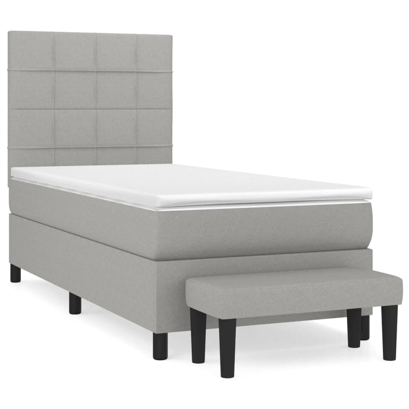 Pat box spring cu saltea, gri deschis, 80x200 cm, textil