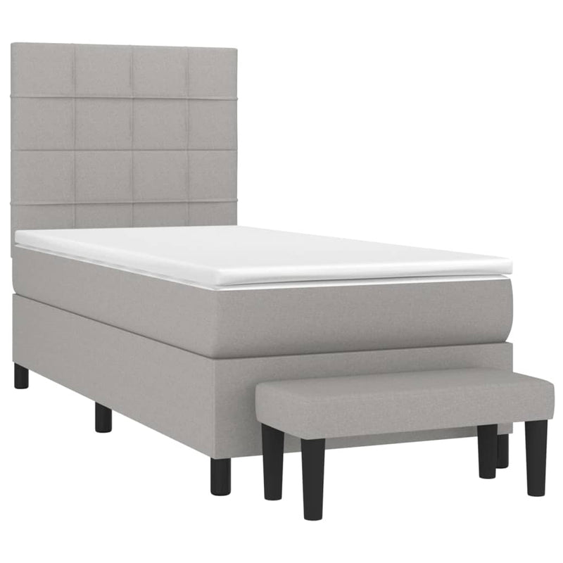 Pat box spring cu saltea, gri deschis, 80x200 cm, textil