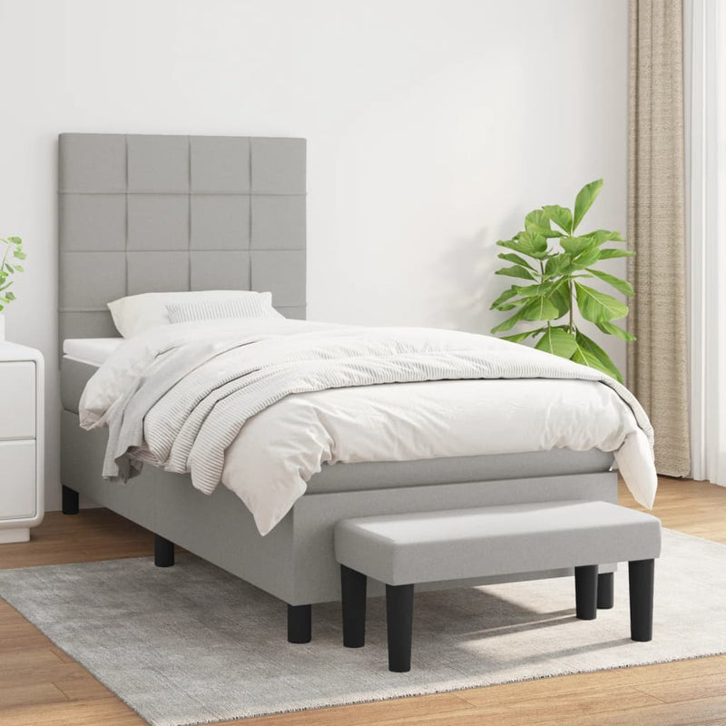 Pat box spring cu saltea, gri deschis, 80x200 cm, textil