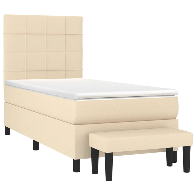 Pat box spring cu saltea, crem, 80x200 cm, textil
