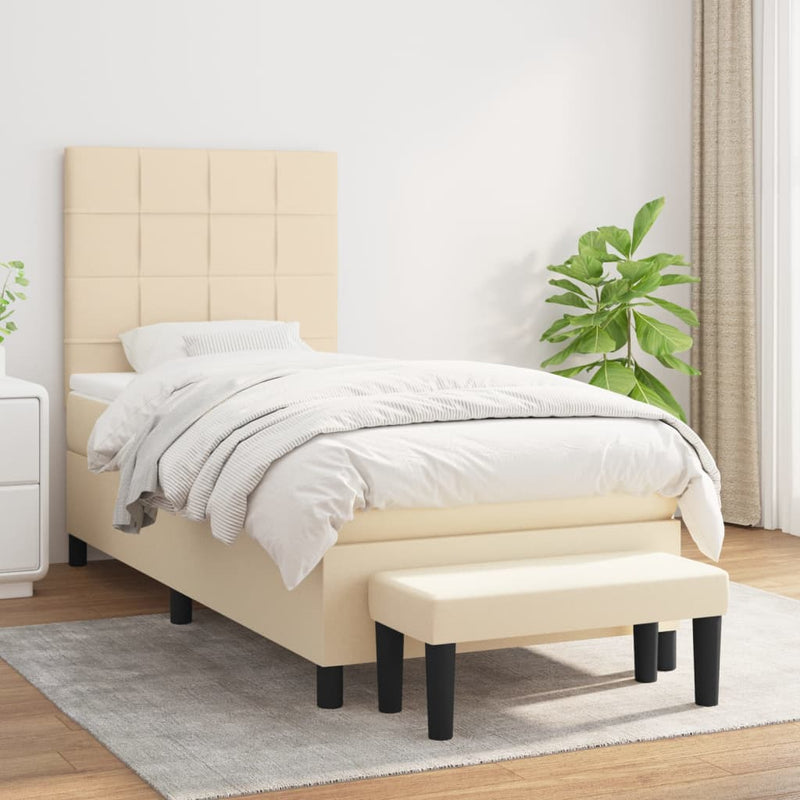 Pat box spring cu saltea, crem, 80x200 cm, textil