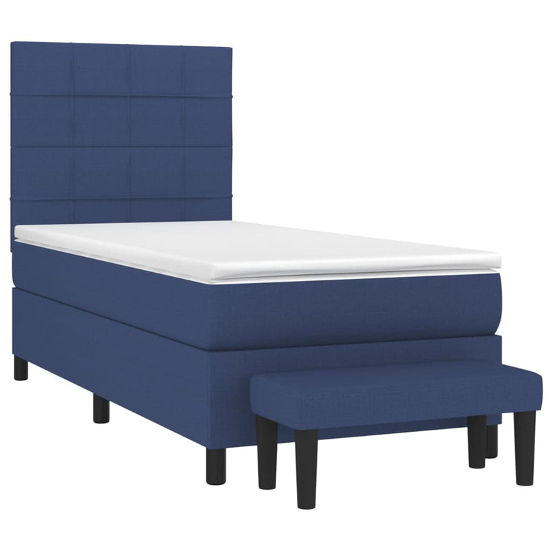 Pat box spring cu saltea, albastru, 80x200 cm, textil