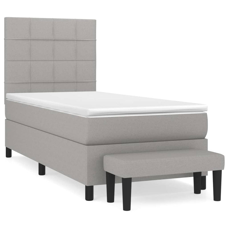 Pat box spring cu saltea, gri deschis, 90x190 cm, textil