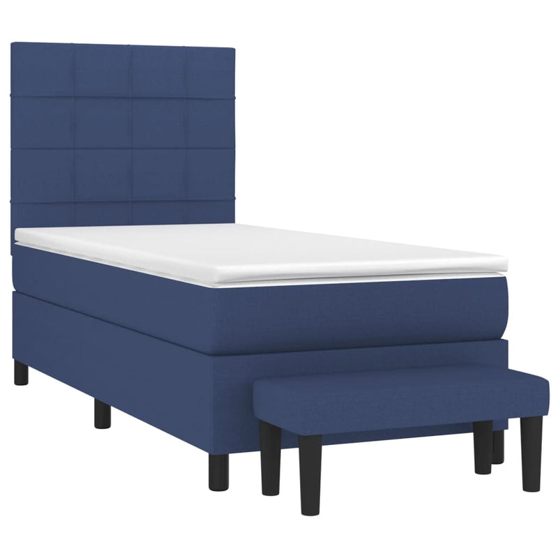 Pat box spring cu saltea, albastru, 90x190 cm, textil