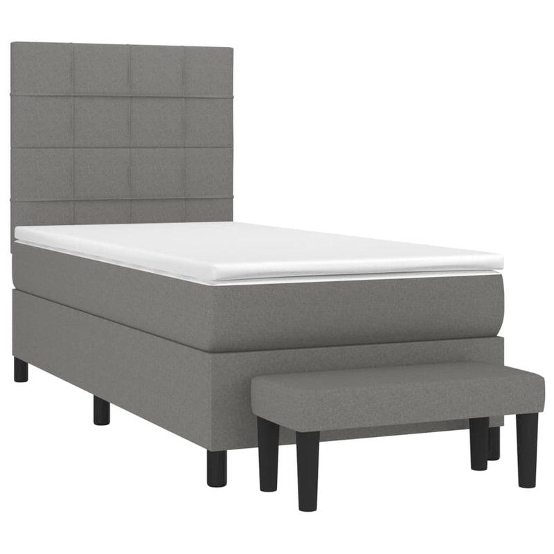 Pat box spring cu saltea, gri închis, 90x200 cm, textil