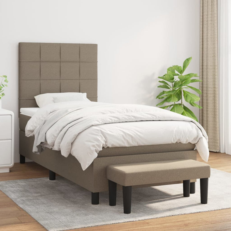 Pat box spring cu saltea, gri taupe, 90x200 cm, textil