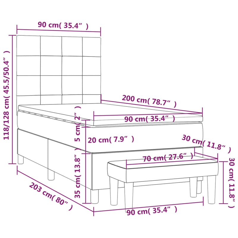 Pat box spring cu saltea, albastru, 90x200 cm, textil