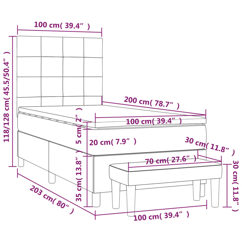 Pat box spring cu saltea, crem, 100x200 cm, textil