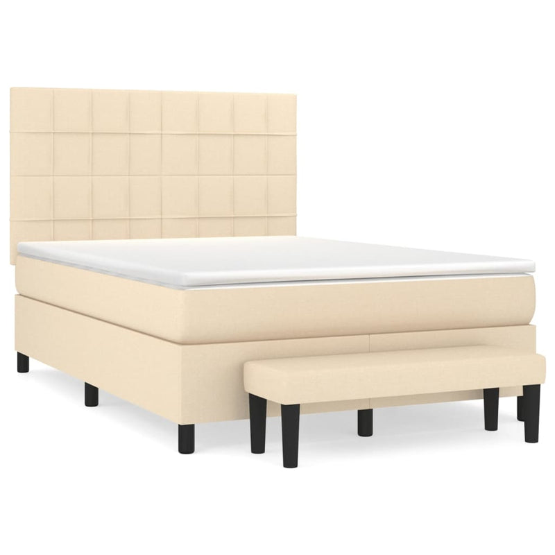 Pat box spring cu saltea, crem, 140x200 cm, textil
