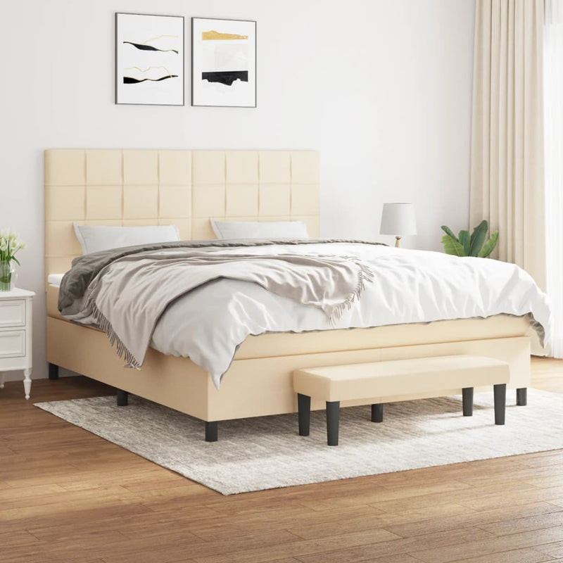 Pat box spring cu saltea, crem, 160x200 cm, material textil