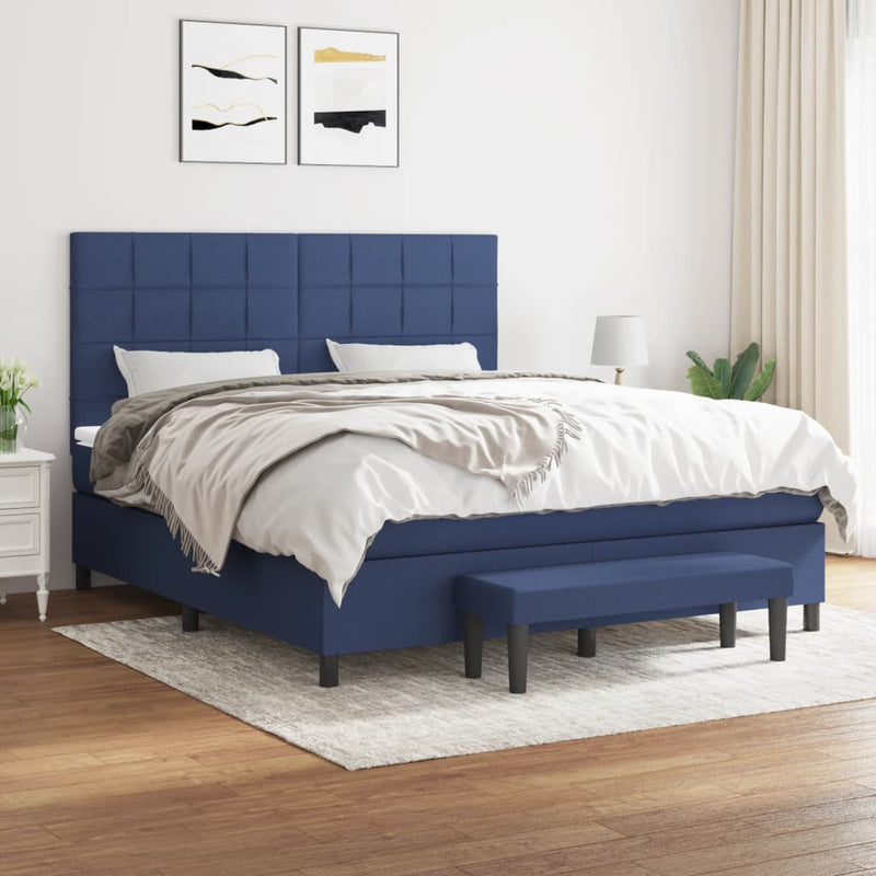 Pat continental cu saltea, albastru, 160x200cm, material textil